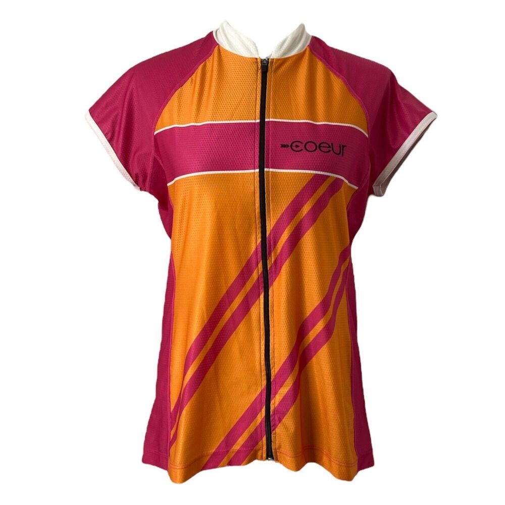 Coeur Women's Cycling Jersey Shirt Pink and Orange Full Zip Pockets Size XL